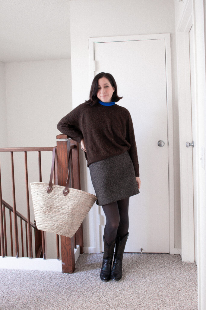 Colorfully Classic - Madewell sweater, J.Crew turtleneck, Cos wool mini skirt, Lucchese cowboy boots